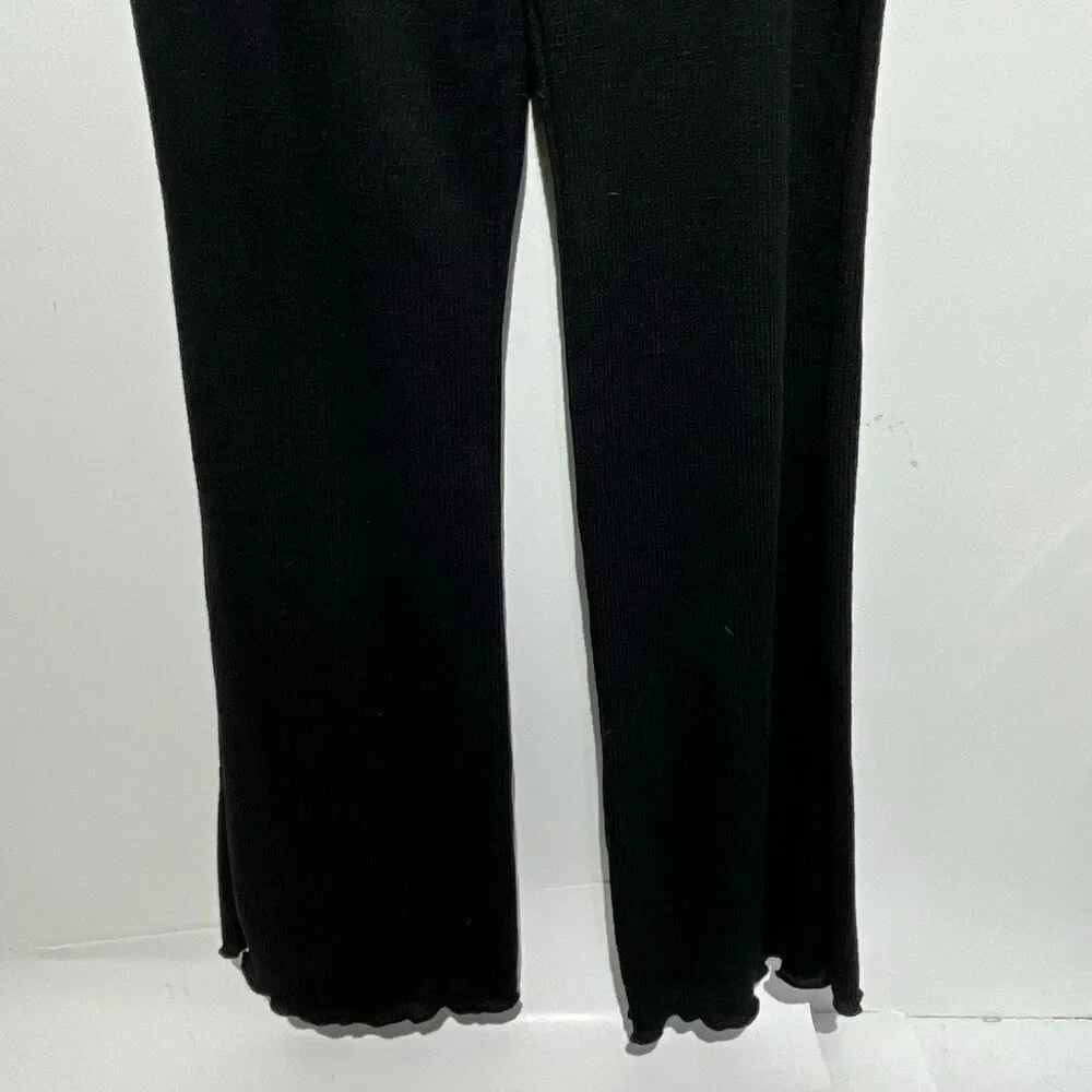 5B Style Women's Black Ribbed Elastic Waist Straight Leg Pants Large‎ NWT